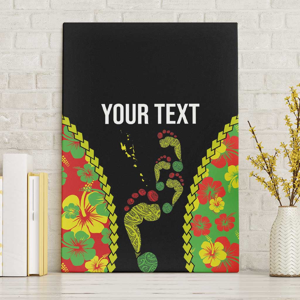 Personalised Vanuatu Running Canvas Wall Art Footprint and Hibiscus Polynesian Style LT03 Without Frame Black - Polynesian Pride