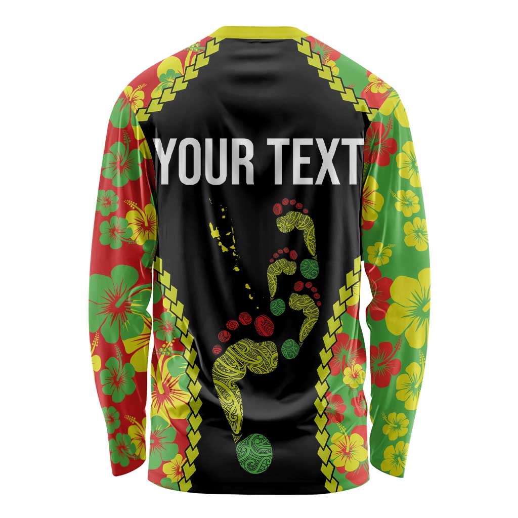 Personalised Vanuatu Running Long Sleeve Shirt Footprint and Hibiscus Polynesian Style LT03 - Polynesian Pride