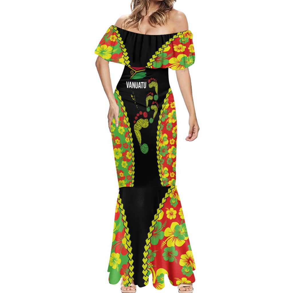 Personalised Vanuatu Running Mermaid Dress Footprint and Hibiscus Polynesian Style LT03 - Polynesian Pride