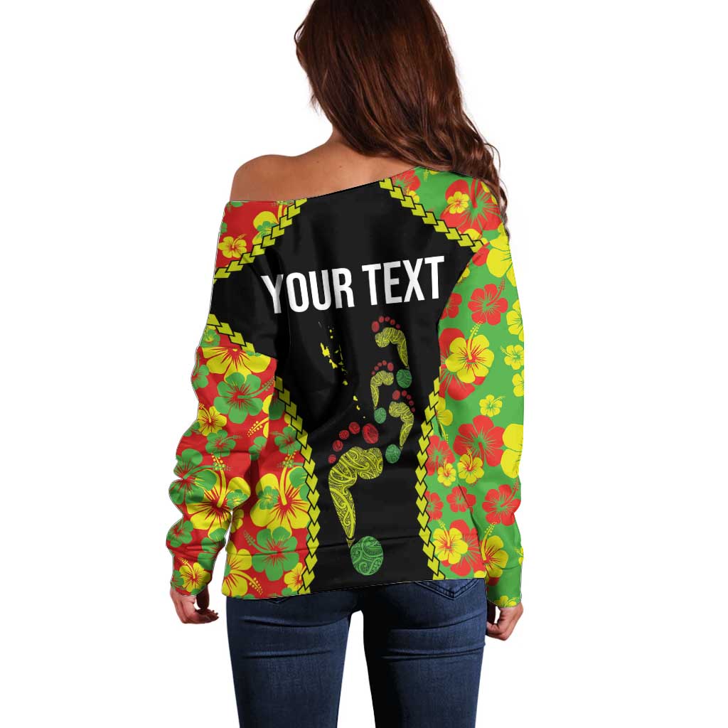 Personalised Vanuatu Running Off Shoulder Sweater Footprint and Hibiscus Polynesian Style LT03 - Polynesian Pride