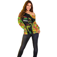Personalised Vanuatu Running Off Shoulder Sweater Footprint and Hibiscus Polynesian Style LT03 - Polynesian Pride