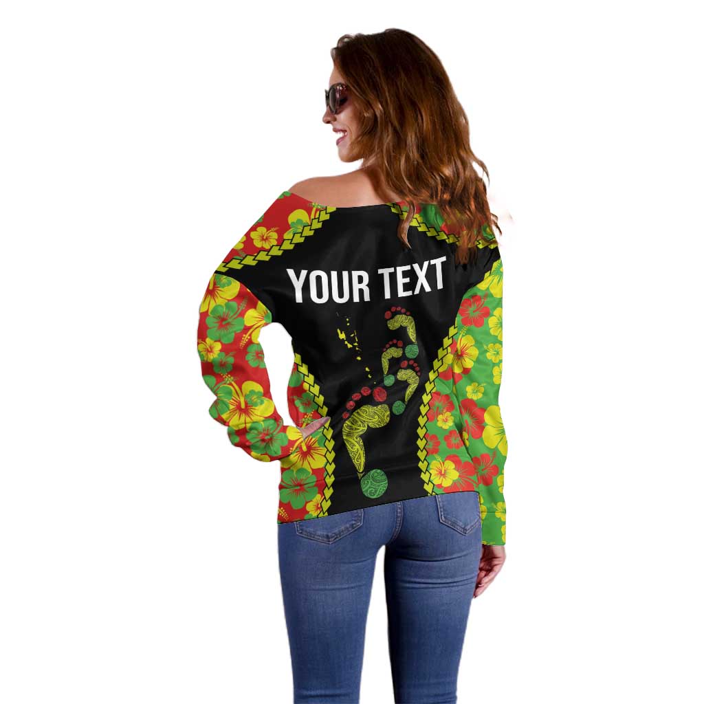Personalised Vanuatu Running Off Shoulder Sweater Footprint and Hibiscus Polynesian Style LT03 - Polynesian Pride