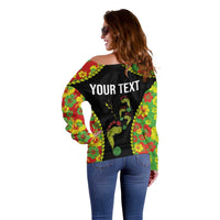 Personalised Vanuatu Running Off Shoulder Sweater Footprint and Hibiscus Polynesian Style LT03 - Polynesian Pride