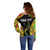 Personalised Vanuatu Running Off Shoulder Sweater Footprint and Hibiscus Polynesian Style