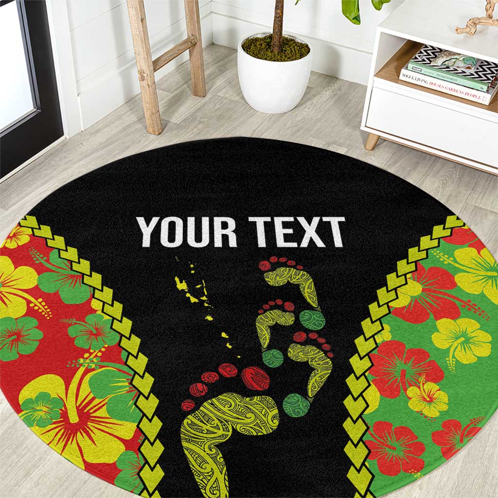 Personalised Vanuatu Running Round Carpet Footprint and Hibiscus Polynesian Style LT03 Black - Polynesian Pride