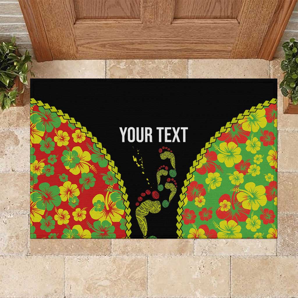 Personalised Vanuatu Running Rubber Doormat Footprint and Hibiscus Polynesian Style LT03 Black - Polynesian Pride