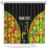 Personalised Vanuatu Running Shower Curtain Footprint and Hibiscus Polynesian Style LT03 Black - Polynesian Pride