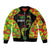 Personalised Vanuatu Running Sleeve Zip Bomber Jacket Footprint and Hibiscus Polynesian Style