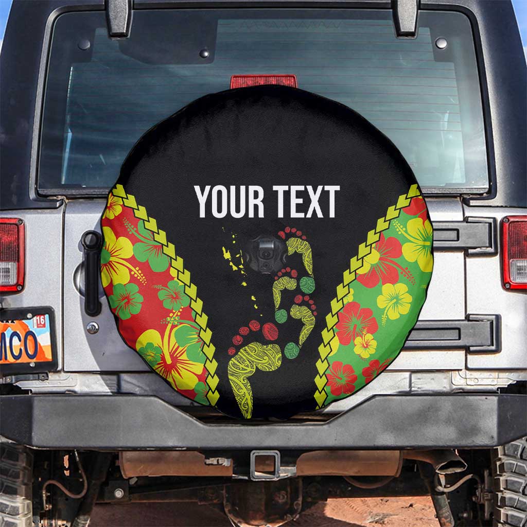 Personalised Vanuatu Running Spare Tire Cover Footprint and Hibiscus Polynesian Style