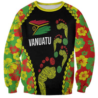 Personalised Vanuatu Running Sweatshirt Footprint and Hibiscus Polynesian Style LT03 Unisex Black - Polynesian Pride