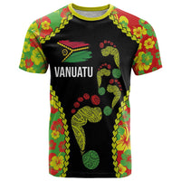 Personalised Vanuatu Running T Shirt Footprint and Hibiscus Polynesian Style LT03 Black - Polynesian Pride