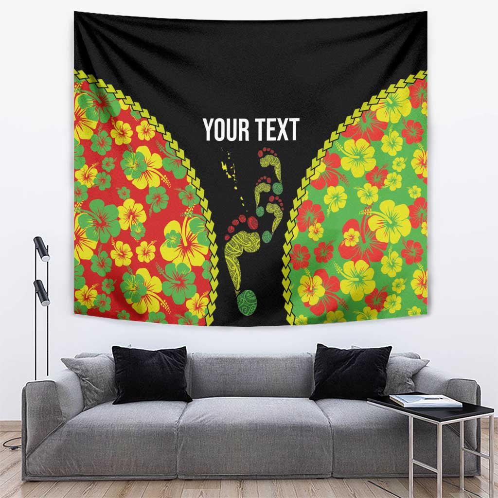 Personalised Vanuatu Running Tapestry Footprint and Hibiscus Polynesian Style LT03 Black - Polynesian Pride
