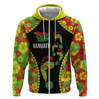 Personalised Vanuatu Running Zip Hoodie Footprint and Hibiscus Polynesian Style LT03 Zip Hoodie Black - Polynesian Pride