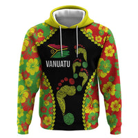 Personalised Vanuatu Running Zip Hoodie Footprint and Hibiscus Polynesian Style LT03 Pullover Hoodie Black - Polynesian Pride