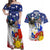 Filipino American History Month Couples Matching Off Shoulder Maxi Dress and Hawaiian Shirt Filipino Coat Of Arms and American Eagle Splash Style LT03 Blue - Polynesian Pride