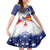 Filipino American History Month Family Matching Off Shoulder Long Sleeve Dress and Hawaiian Shirt Filipino Coat Of Arms and American Eagle Splash Style LT03 Daughter's Dress Blue - Polynesian Pride