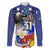 Filipino American History Month Family Matching Off Shoulder Long Sleeve Dress and Hawaiian Shirt Filipino Coat Of Arms and American Eagle Splash Style LT03 Dad's Shirt - Long Sleeve Blue - Polynesian Pride