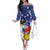 Filipino American History Month Family Matching Off Shoulder Long Sleeve Dress and Hawaiian Shirt Filipino Coat Of Arms and American Eagle Splash Style LT03 Mom's Dress Blue - Polynesian Pride