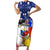 Filipino American History Month Family Matching Short Sleeve Bodycon Dress and Hawaiian Shirt Filipino Coat Of Arms and American Eagle Splash Style LT03 Mom's Dress Blue - Polynesian Pride