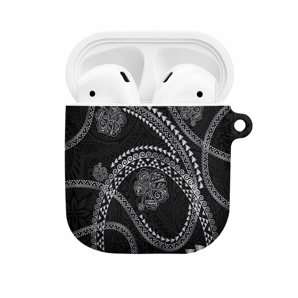 Hawaiian Kakau Art and Hisbiscus Tattoo AirPods Case Tribal Pattern-Silver Style LT03 Black - Polynesian Pride