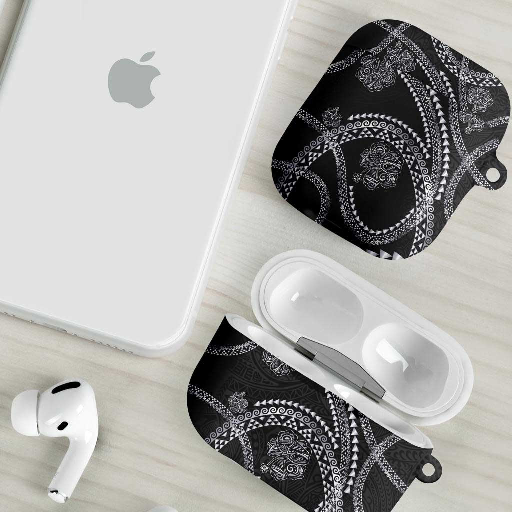 Hawaiian Kakau Art and Hisbiscus Tattoo AirPods Case Tribal Pattern-Silver Style LT03 - Polynesian Pride