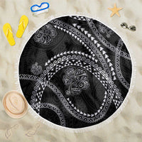 Hawaiian Kakau Art and Hisbiscus Tattoo Beach Blanket Tribal Pattern-Silver Style LT03 One Size 150cm Black - Polynesian Pride
