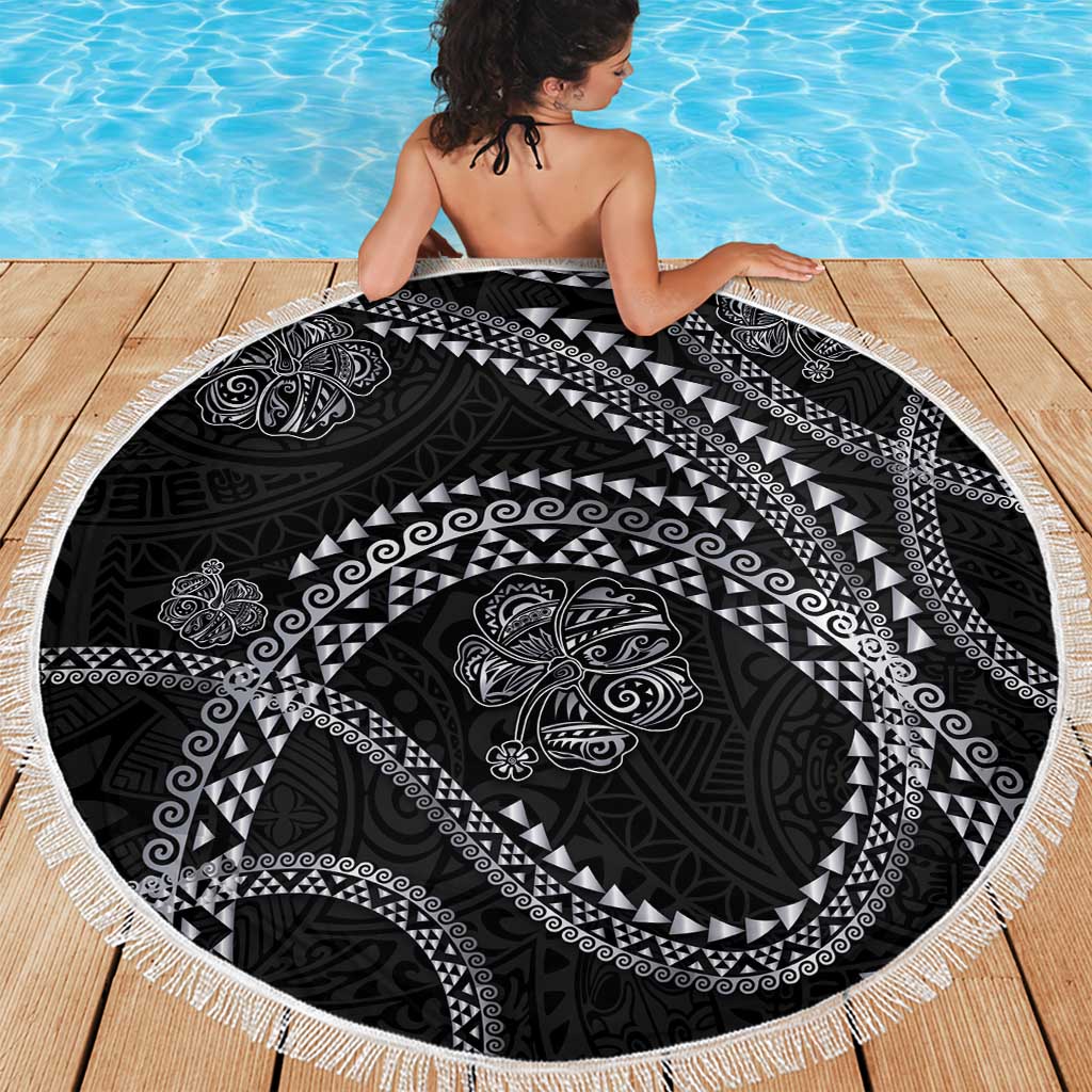 Hawaiian Kakau Art and Hisbiscus Tattoo Beach Blanket Tribal Pattern-Silver Style LT03 - Polynesian Pride