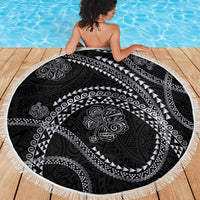 Hawaiian Kakau Art and Hisbiscus Tattoo Beach Blanket Tribal Pattern-Silver Style LT03 - Polynesian Pride
