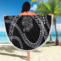 Hawaiian Kakau Art and Hisbiscus Tattoo Beach Blanket Tribal Pattern-Silver Style LT03 - Polynesian Pride