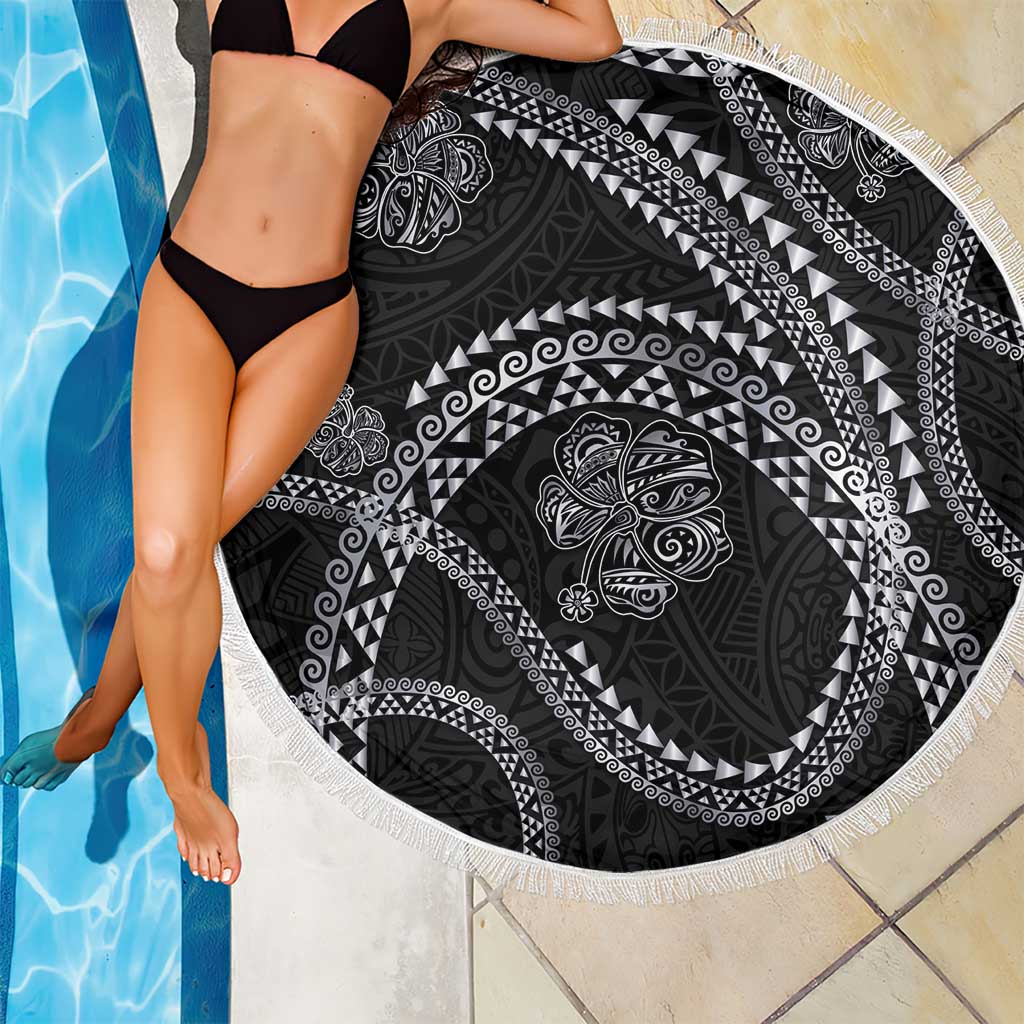 Hawaiian Kakau Art and Hisbiscus Tattoo Beach Blanket Tribal Pattern-Silver Style LT03 - Polynesian Pride