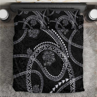 Hawaiian Kakau Art and Hisbiscus Tattoo Bedding Set Tribal Pattern-Silver Style LT03 Black - Polynesian Pride