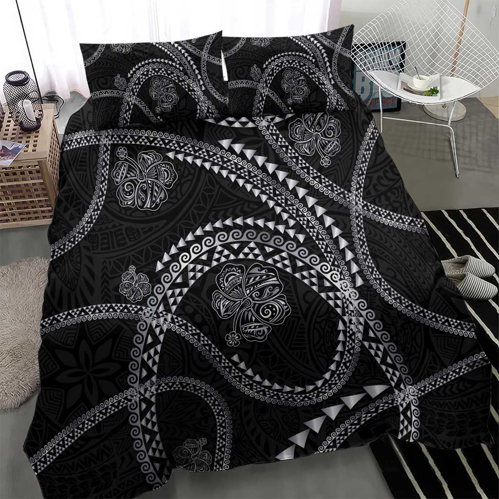 Hawaiian Kakau Art and Hisbiscus Tattoo Bedding Set Tribal Pattern-Silver Style LT03 - Polynesian Pride