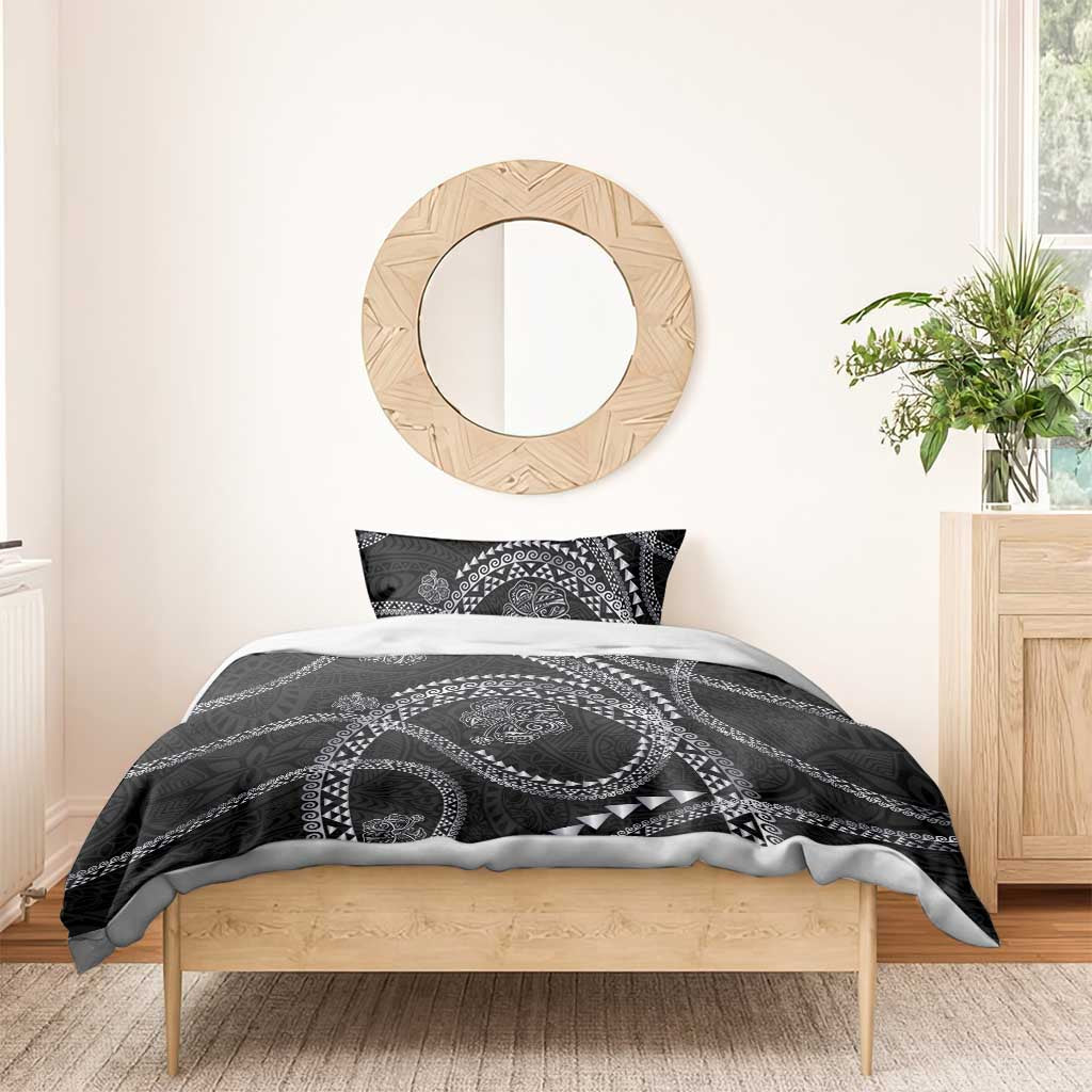 Hawaiian Kakau Art and Hisbiscus Tattoo Bedding Set Tribal Pattern-Silver Style LT03 - Polynesian Pride