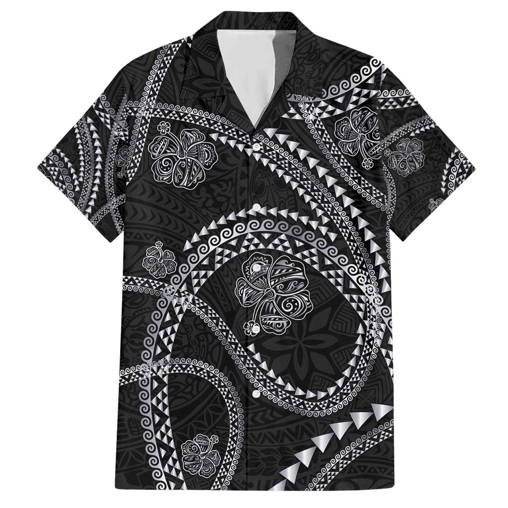 Hawaiian Kakau Art and Hisbiscus Tattoo Hawaiian Shirt Tribal Pattern-Silver Style LT03 Black - Polynesian Pride