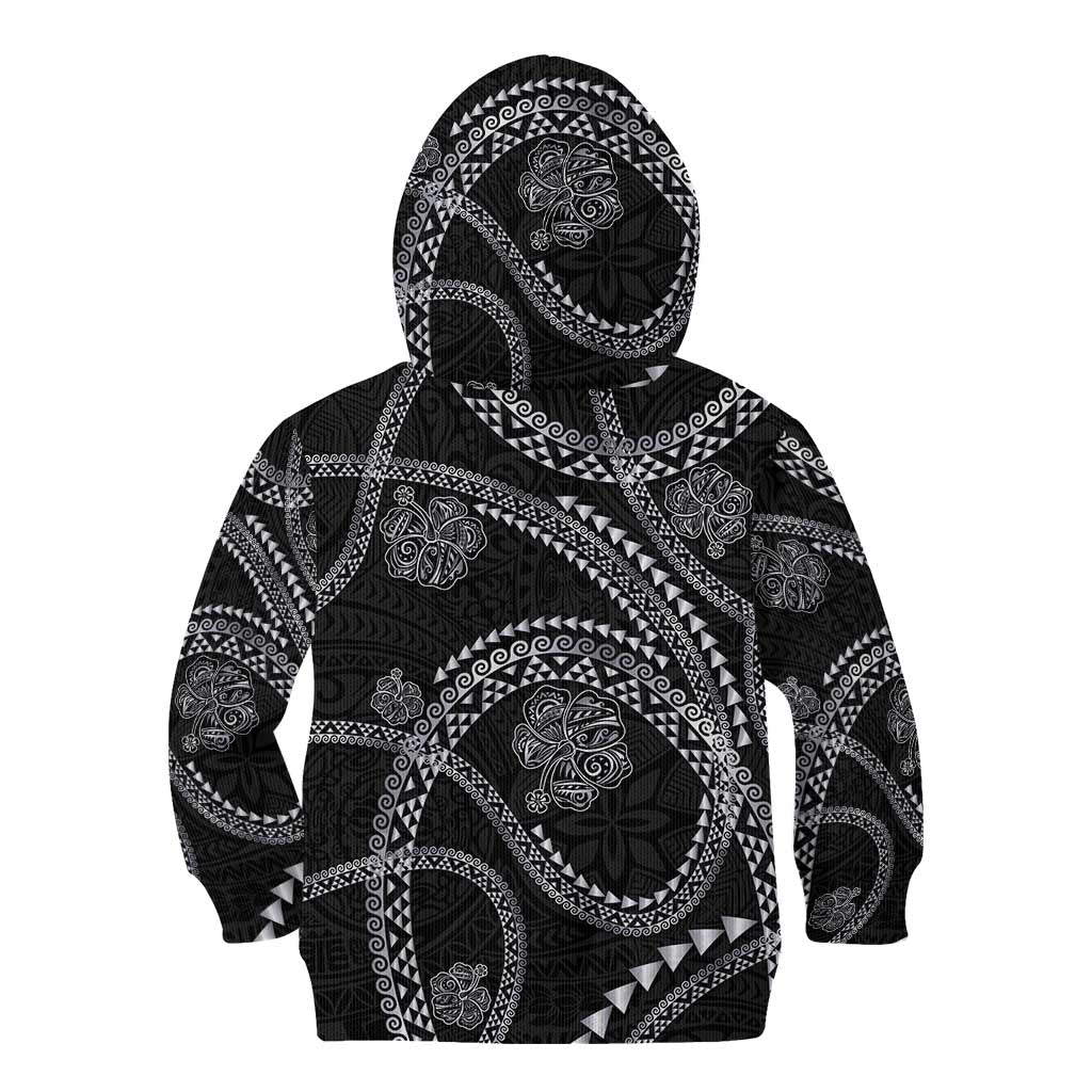 Hawaiian Kakau Art and Hibiscus Tattoo Kid Hoodie Tribal Pattern-Silver Style LT03 - Polynesian Pride