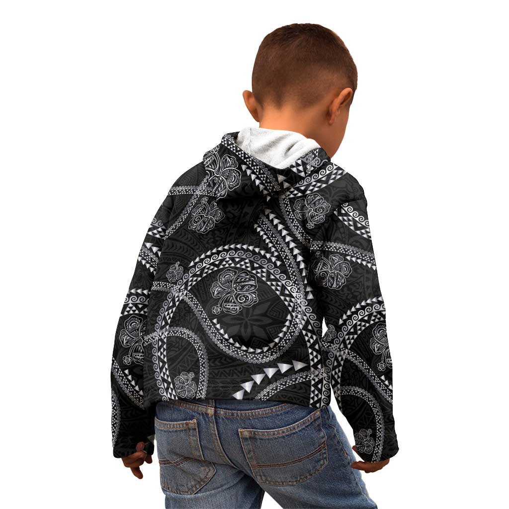 Hawaiian Kakau Art and Hibiscus Tattoo Kid Hoodie Tribal Pattern-Silver Style LT03 - Polynesian Pride