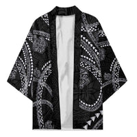 Hawaiian Kakau Art and Hisbiscus Tattoo Kimono Tribal Pattern-Silver Style LT03 Unisex Black - Polynesian Pride