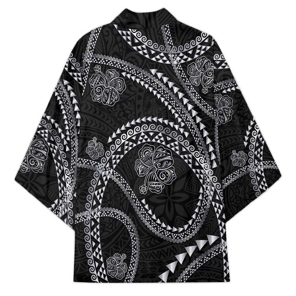 Hawaiian Kakau Art and Hisbiscus Tattoo Kimono Tribal Pattern-Silver Style LT03 - Polynesian Pride