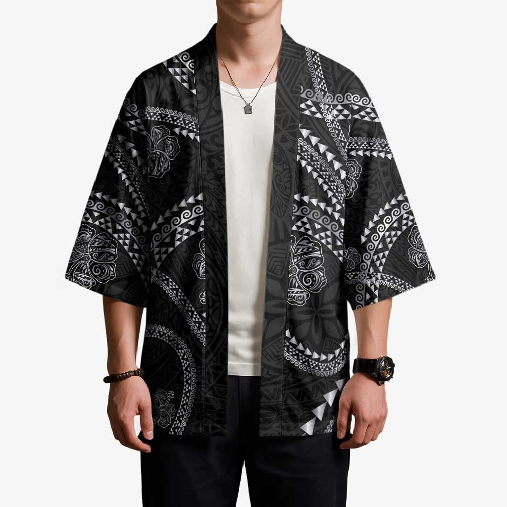 Hawaiian Kakau Art and Hisbiscus Tattoo Kimono Tribal Pattern-Silver Style LT03 - Polynesian Pride