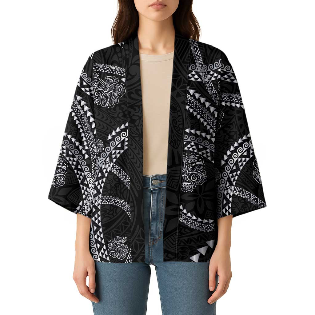Hawaiian Kakau Art and Hisbiscus Tattoo Kimono Tribal Pattern-Silver Style LT03 - Polynesian Pride