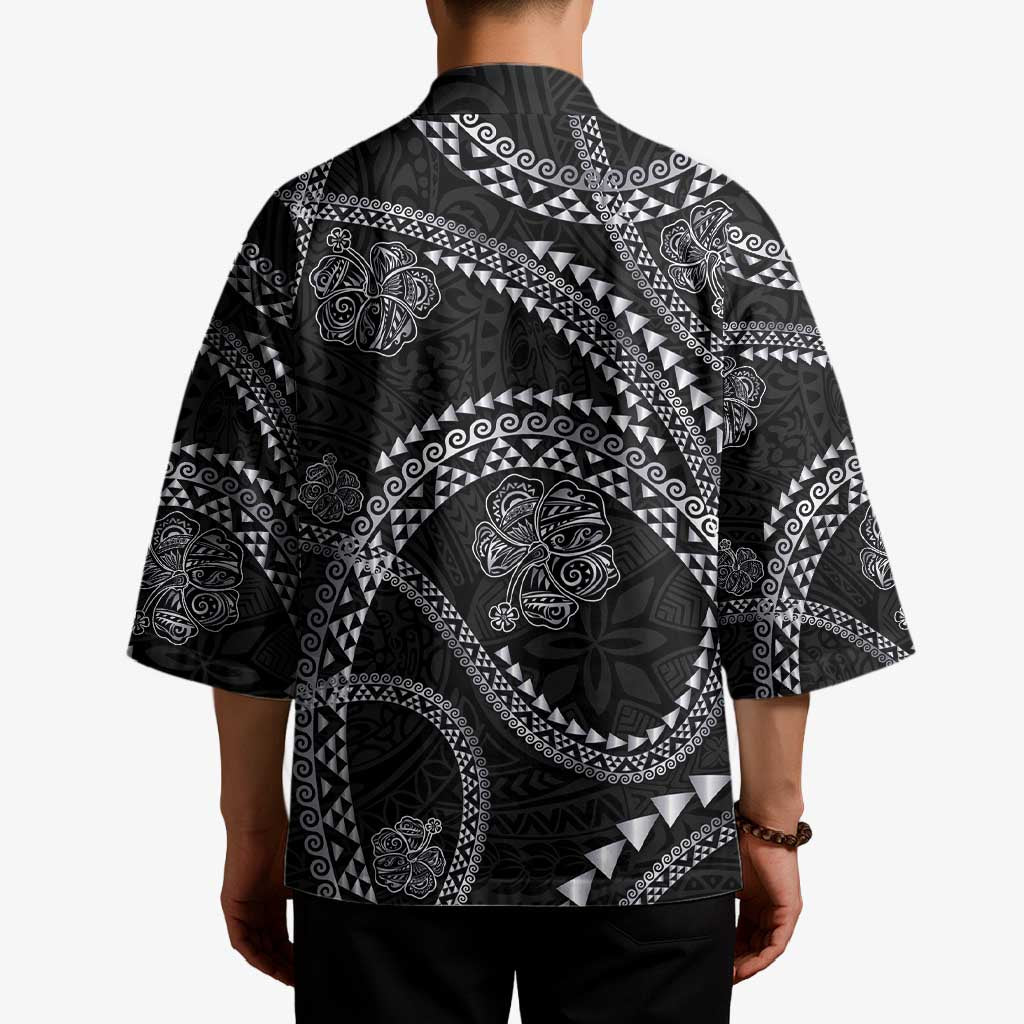 Hawaiian Kakau Art and Hisbiscus Tattoo Kimono Tribal Pattern-Silver Style LT03 - Polynesian Pride
