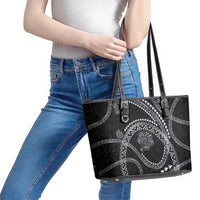 Hawaiian Kakau Art and Hisbiscus Tattoo Leather Tote Bag Tribal Pattern-Silver Style LT03 - Polynesian Pride