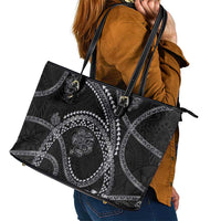 Hawaiian Kakau Art and Hisbiscus Tattoo Leather Tote Bag Tribal Pattern-Silver Style LT03 - Polynesian Pride
