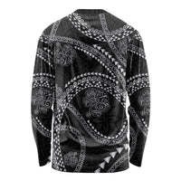 Hawaiian Kakau Art and Hibiscus Tattoo Long Sleeve Shirt Tribal Pattern-Silver Style LT03 - Polynesian Pride