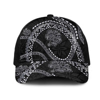 Hawaiian Kakau Art and Hisbiscus Tattoo Mesh Trucker Cap Tribal Pattern-Silver Style LT03 One Size Black Black - Polynesian Pride