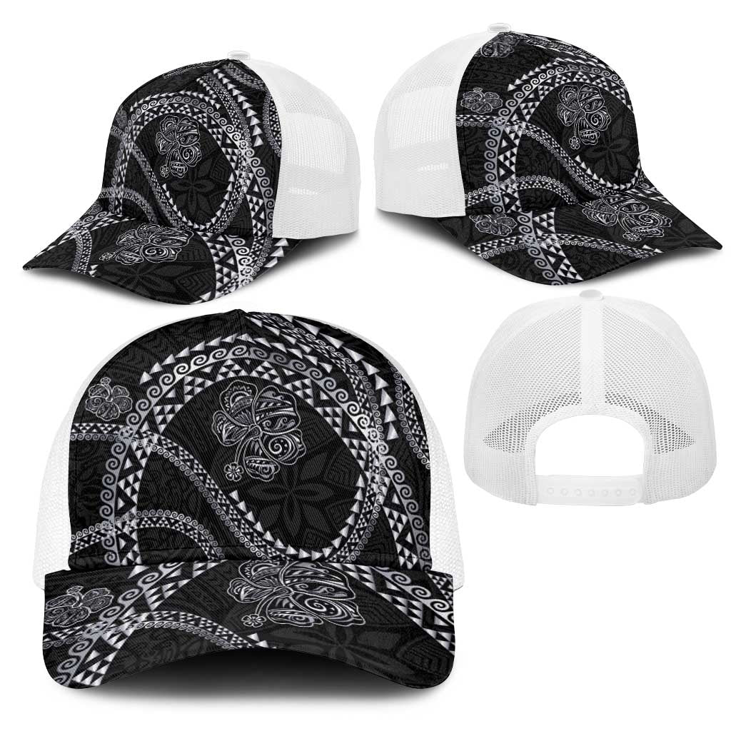 Hawaiian Kakau Art and Hisbiscus Tattoo Mesh Trucker Cap Tribal Pattern-Silver Style LT03 - Polynesian Pride