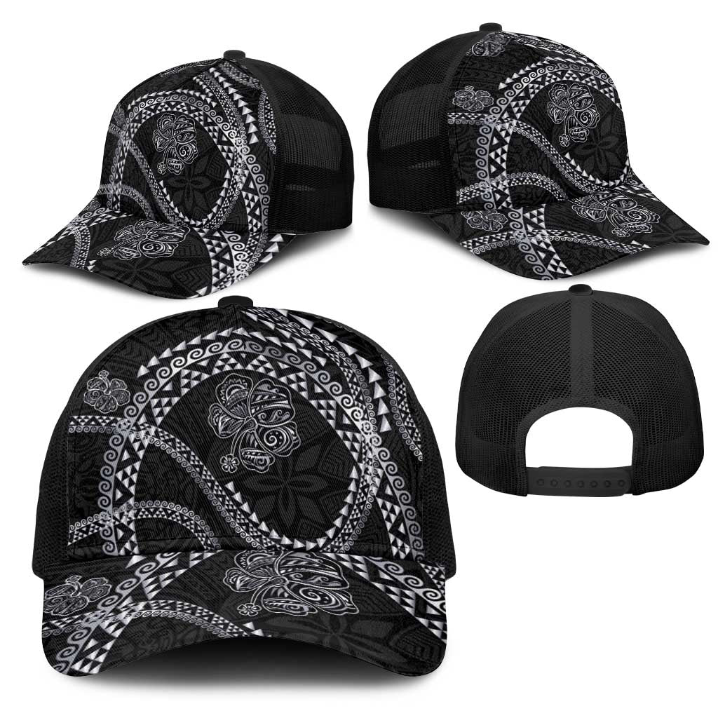 Hawaiian Kakau Art and Hisbiscus Tattoo Mesh Trucker Cap Tribal Pattern-Silver Style LT03 - Polynesian Pride