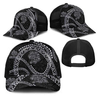 Hawaiian Kakau Art and Hisbiscus Tattoo Mesh Trucker Cap Tribal Pattern-Silver Style LT03 - Polynesian Pride