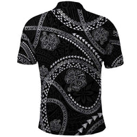 Hawaiian Kakau Art and Hibiscus Tattoo Polo Shirt Tribal Pattern-Silver Style LT03 - Polynesian Pride