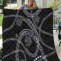 Hawaiian Kakau Art and Hibiscus Tattoo Quilt Tribal Pattern-Silver Style LT03 Black - Polynesian Pride